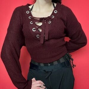 Lace up neckline sweater 🤍❤️​​​​​​​​​​​​​​​​​​​​